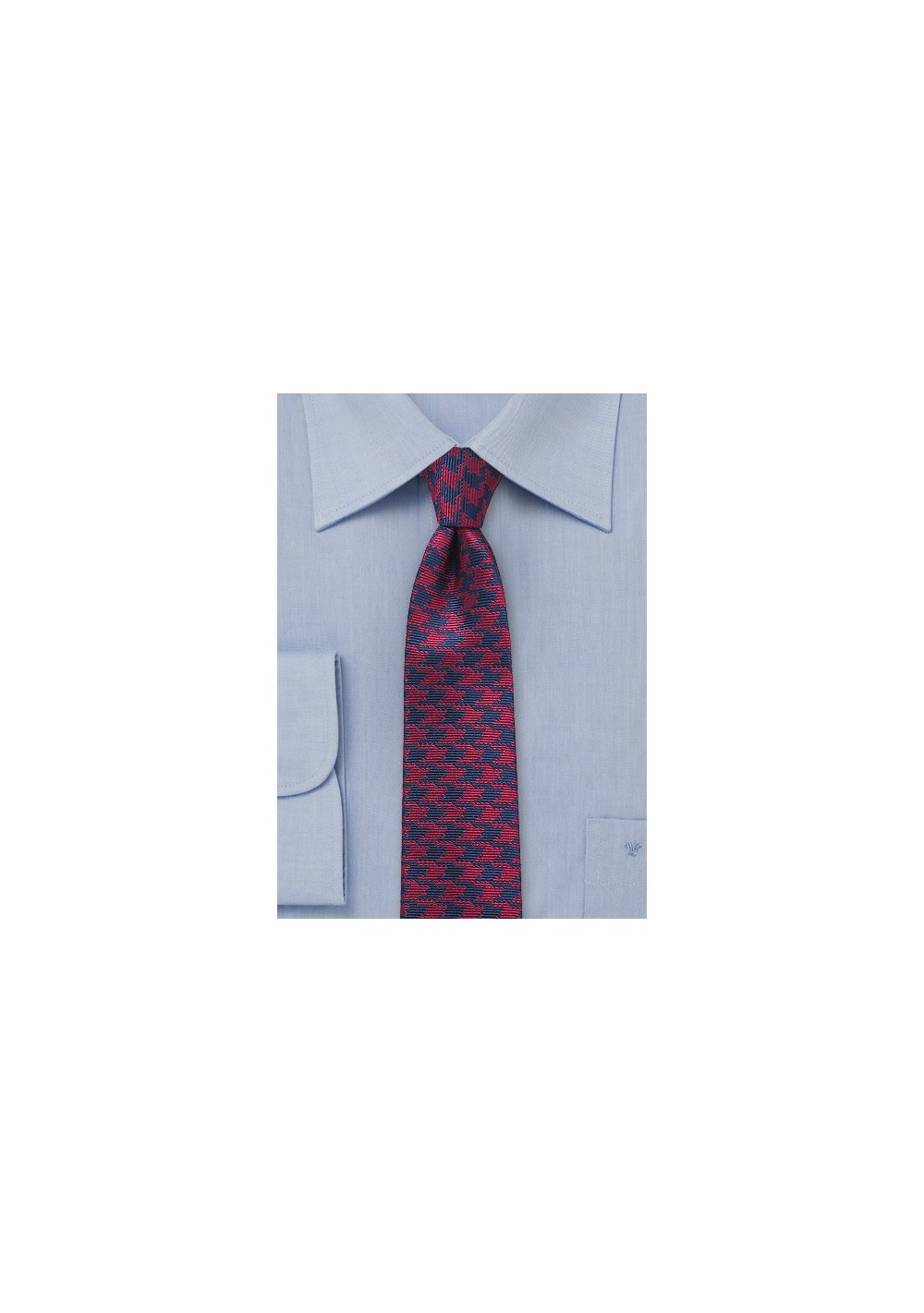 Skinny Houndstooth Check Tie in Red and Navy