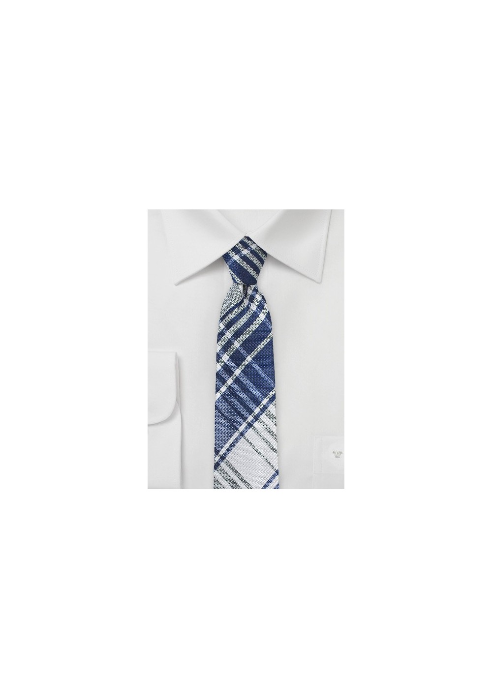 Dark Blue Plaid Skinny Tie