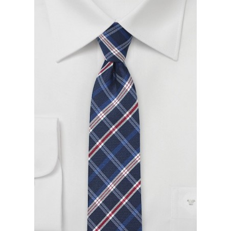 Red and Blue Plaid Skinny Tie