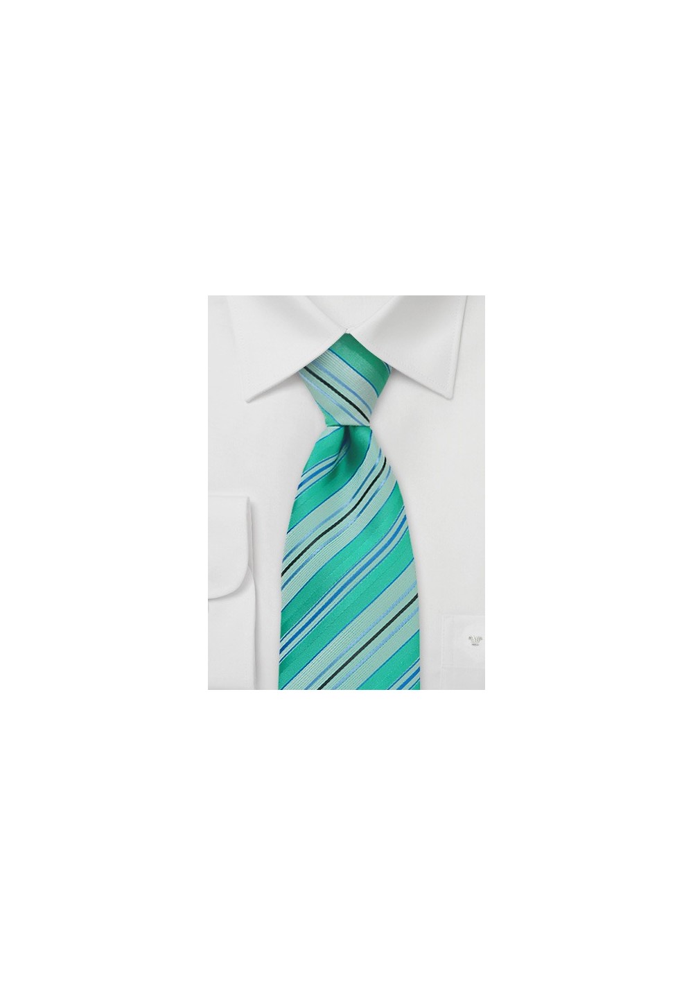 Mint Green Striped Tie in XL Length