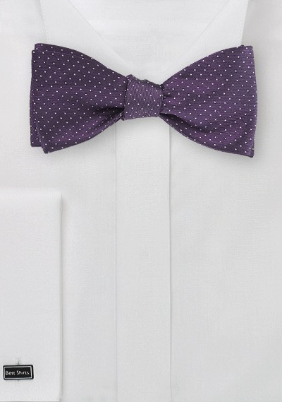 Grape and Silver Pin Dot Bow Tie
