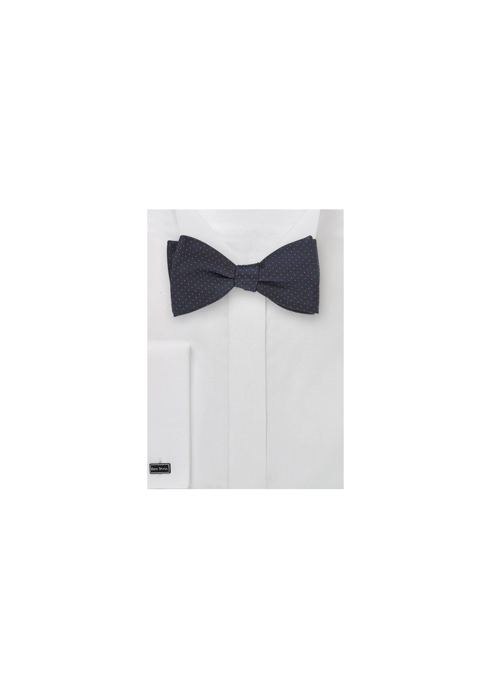 Navy Blue Bow Tie with Coral Pin Dots