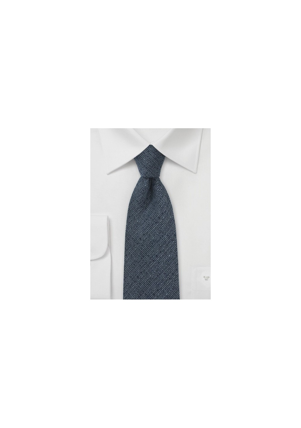 Midnight Blue Wool Necktie with Barleycorn Textured Weave