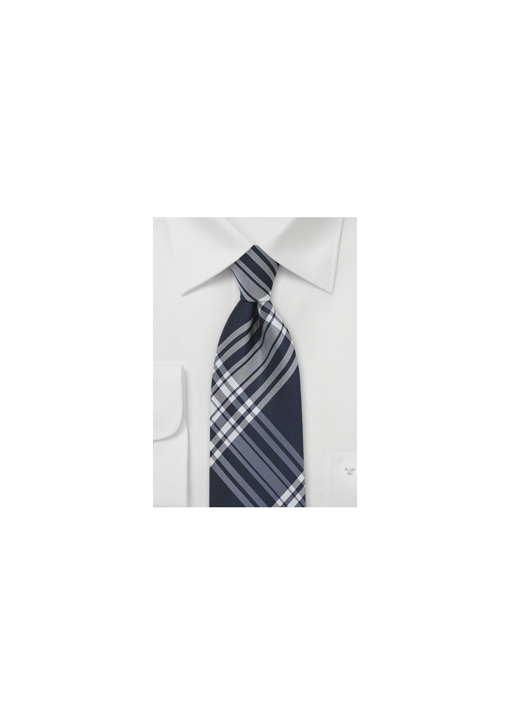 Navy Silk Tie with Large Scale Plaid Design