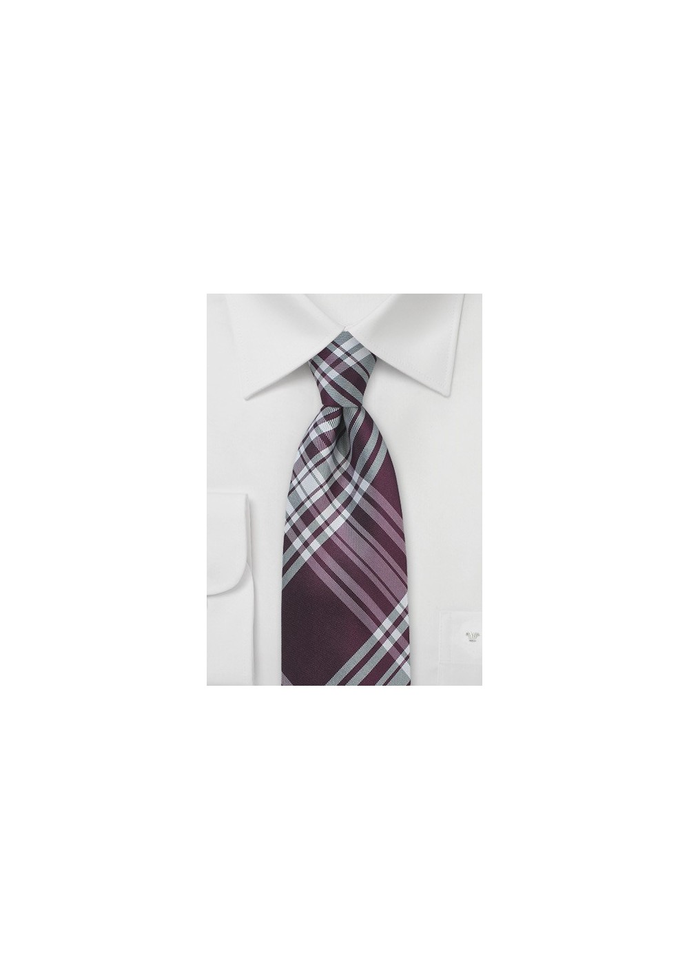 Burgundy Silk Tie with Large Scale Plaid Design