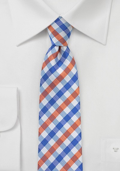 Gingham Tie in Bright Blue and Preppy Orange
