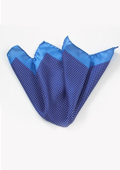 Micro Dot Silk Pocket Square in Navy and Light Blue