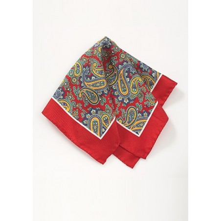 Silk Pocket Square in Red with Paisley Print