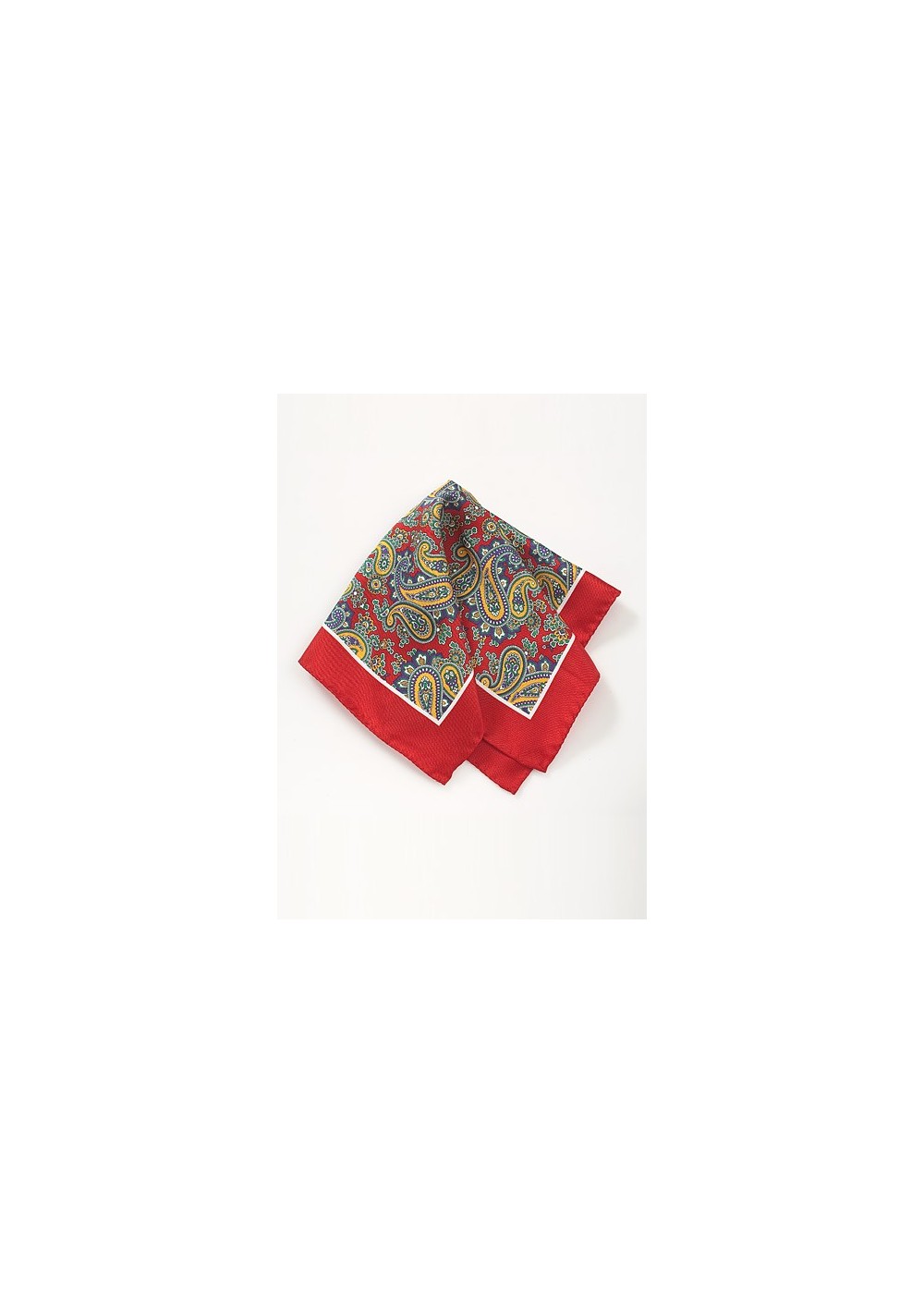 Silk Pocket Square in Red with Paisley Print