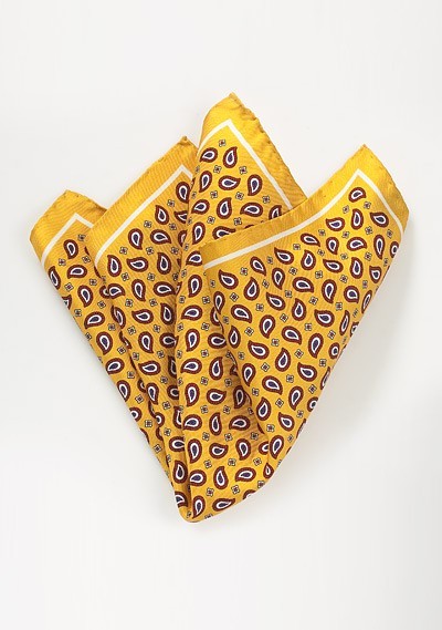 Yellow and Blue Paisley Pocket Square