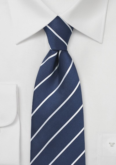 Josiah France Mens Silk Cotton Necktie Navy Sky Blue White Stripe Weave Tie 