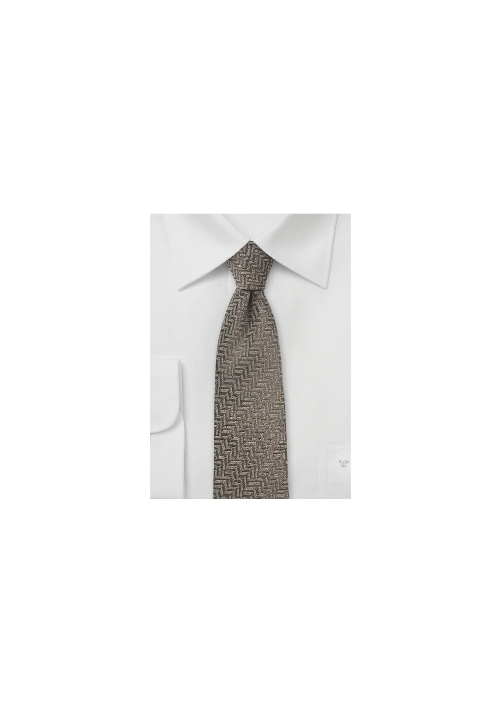 Brown Herringbone Skinny Wool Tie