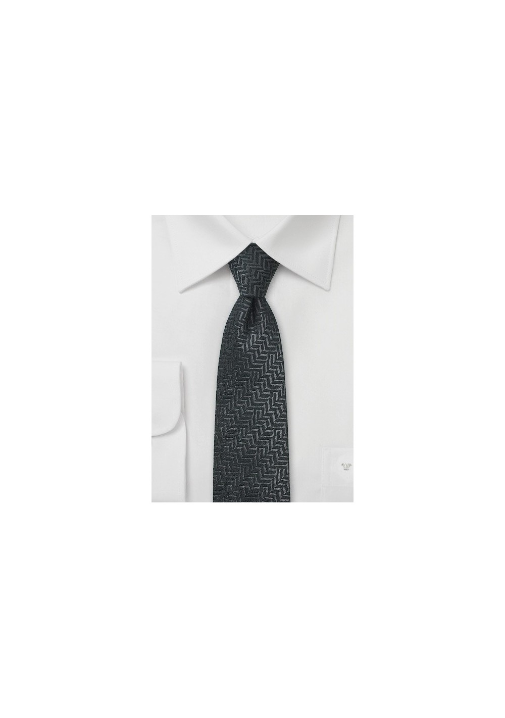 Black Herringbone Wool Tie