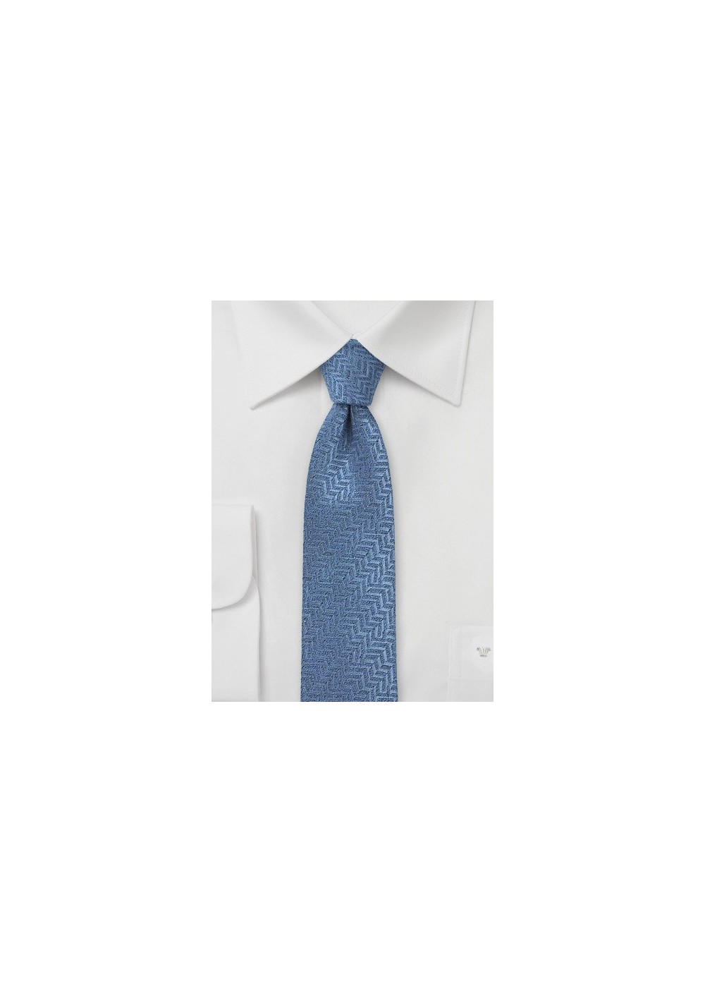 Steel Blue Herringbone Patterned Skinny Tie