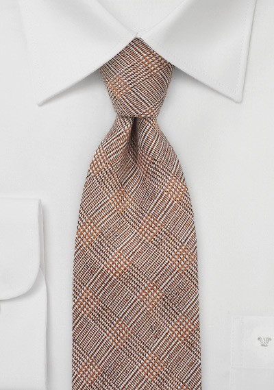 Designer Glen Check Tie in Burnt Orange