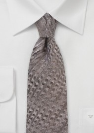 Autumn Wool Tie in Brown with Herringbone Weave