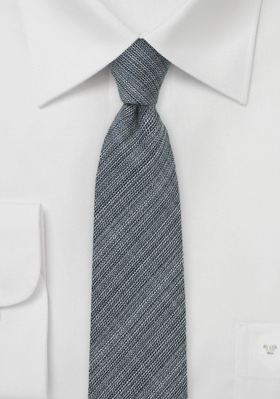Chambray Wool Skinny Tie in Charcoal Gray