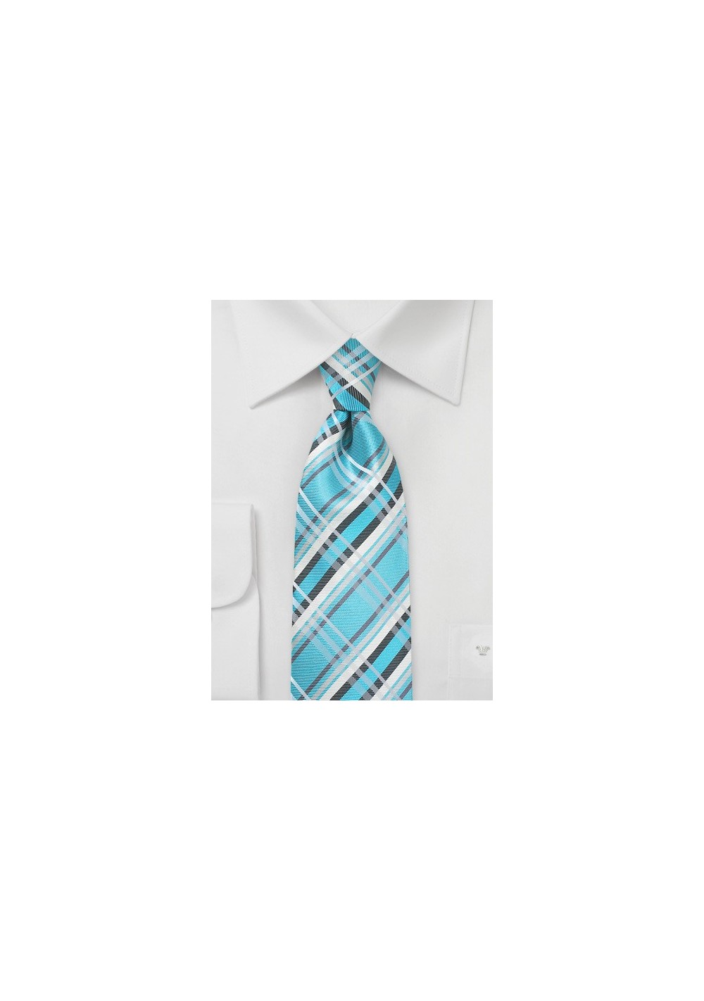 Silk Summer Plaid Tie in Bright Aqua