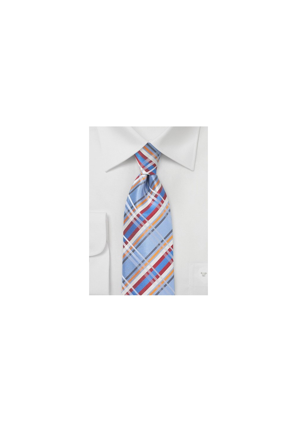 Plaid Silk Tie in Light Blue and Orange