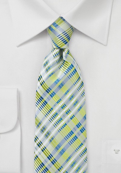 Pastel Green Plaid Silk Tie