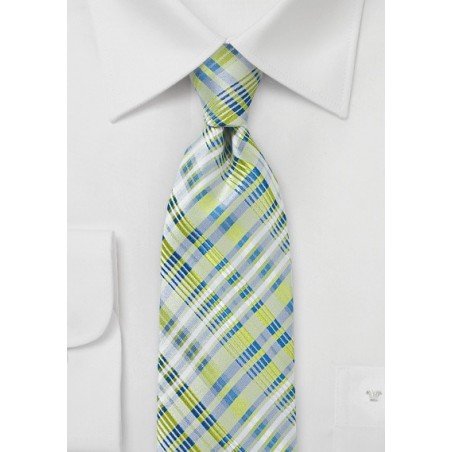 Pastel Green Plaid Silk Tie