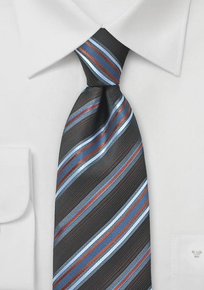 Espresso Brown Tie with Light Blue Stripes