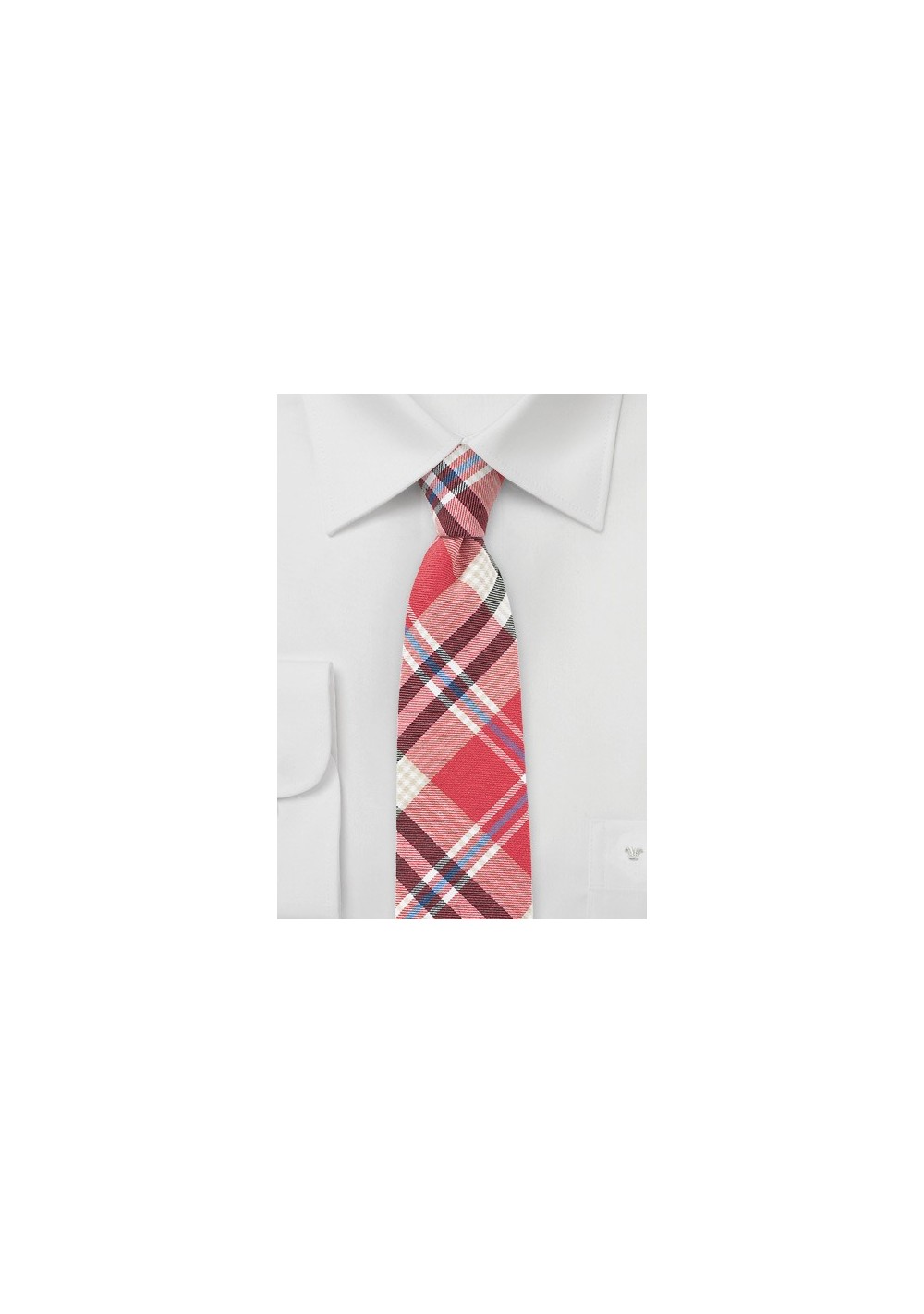 Cotton Plaid Tie in Red, White, and Black