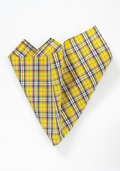 Yellow, Pink, and Gray Plaid Pocket Square