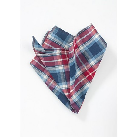 Modern Cotton Pocket Square in Red and Blue