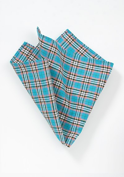Plaid Pocket Square in Summer Turquoise