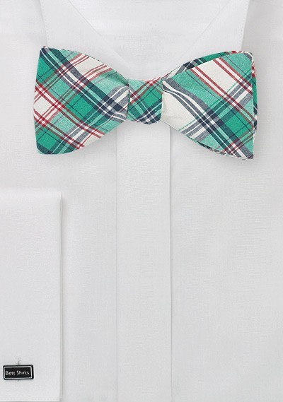 Casual Summer Bow Tie in Green and Cream | Cheap-Neckties.com