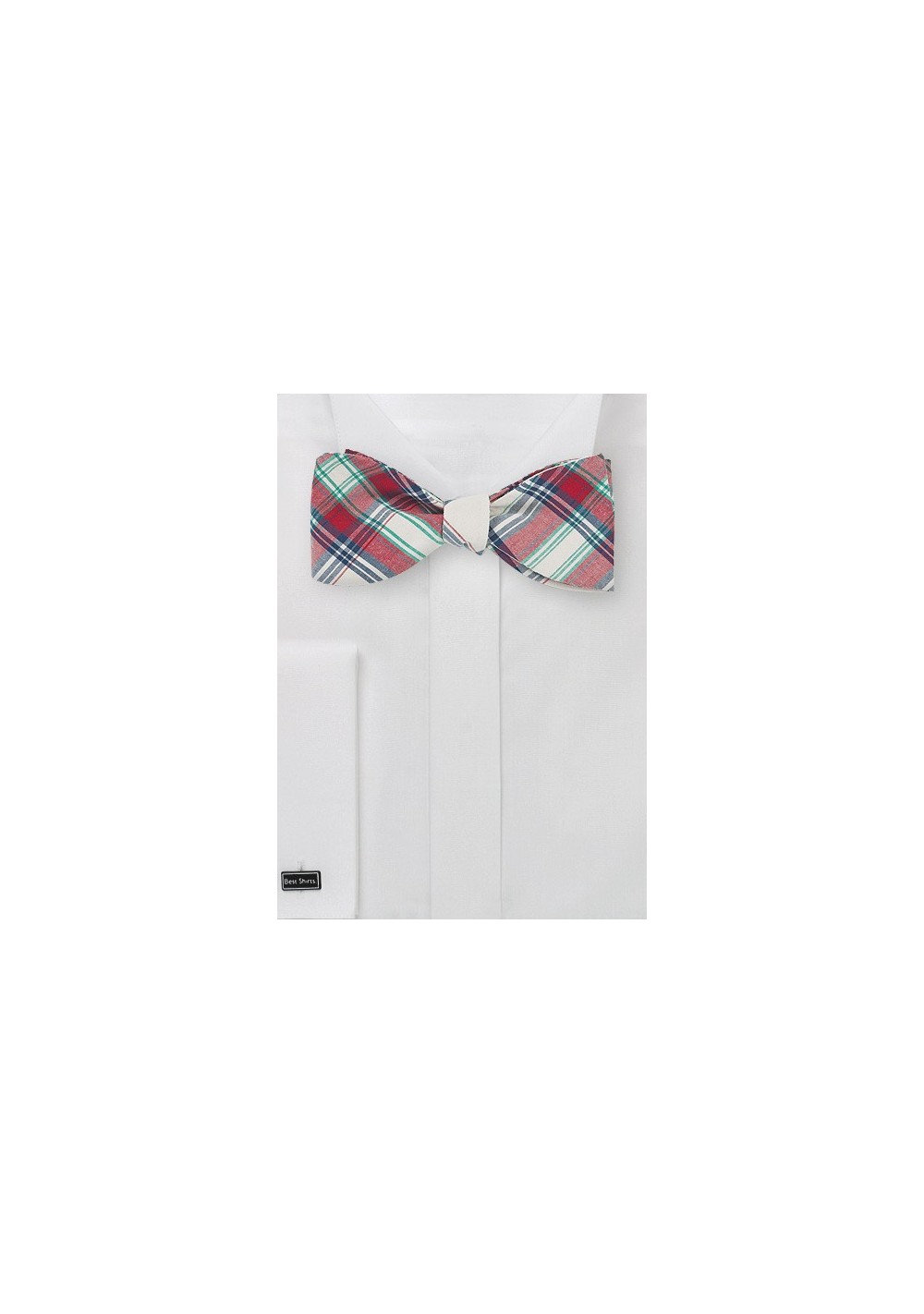 Summer Cotton Bow Tie in Red and Off White
