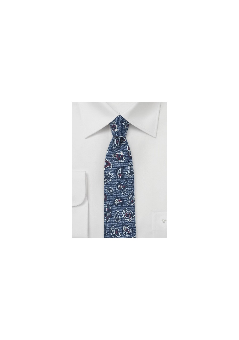 Wool Paisley Tie in Denim Blue
