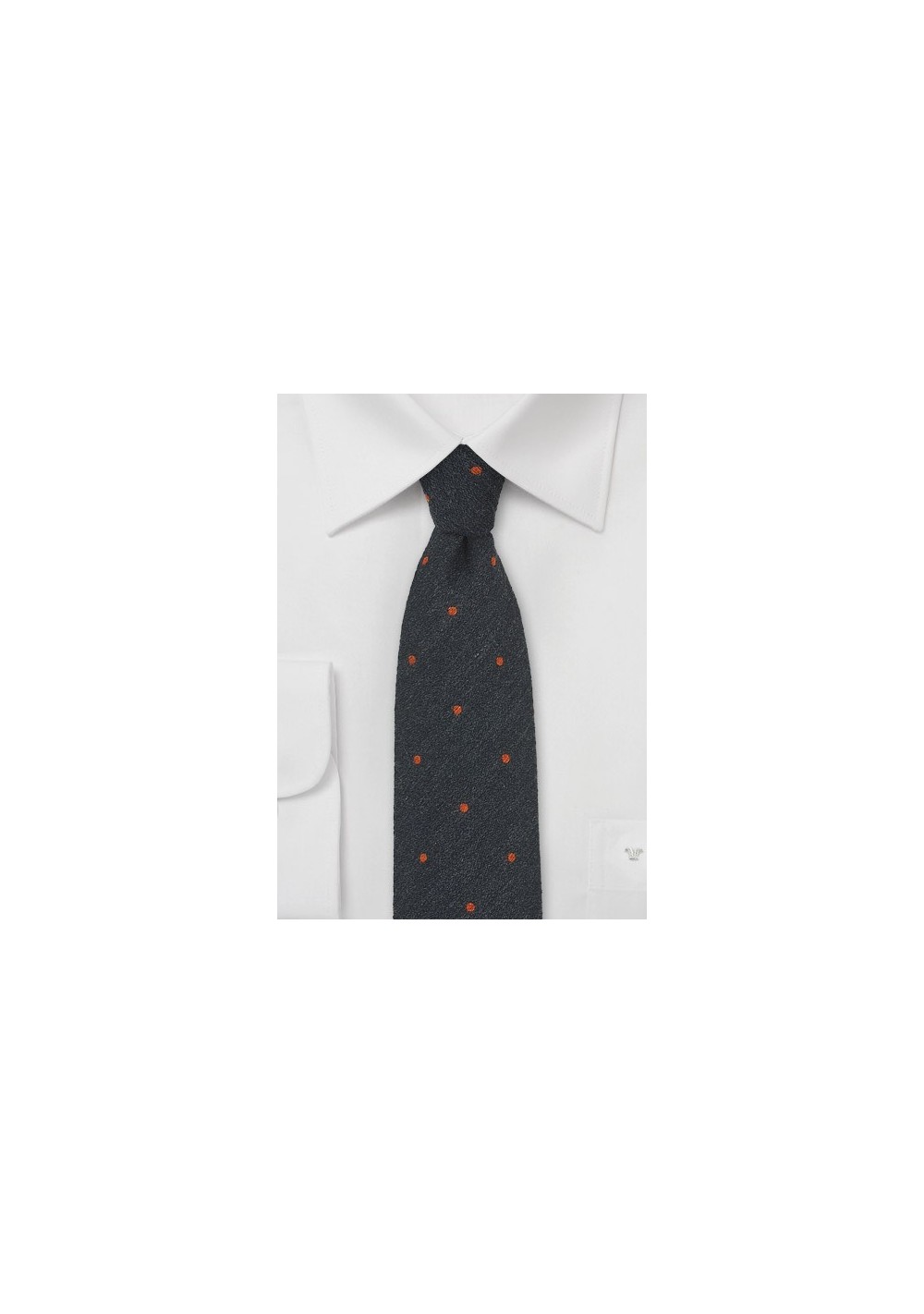 Smoke Gray Tie with Orange Dots in Wool