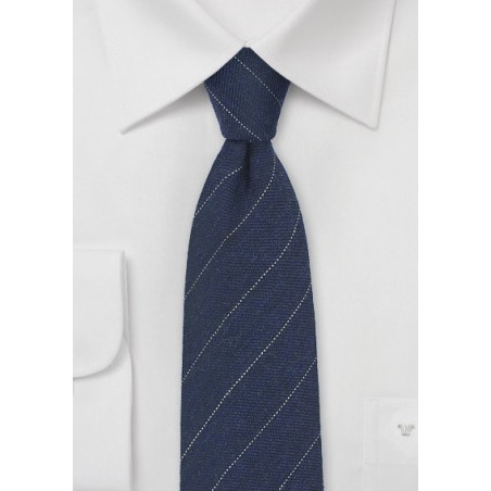 Wool Striped Tie in Navy Blue