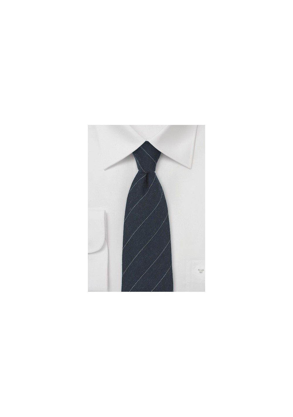 Midnight Blue Wool Tie with Fine Stripe Design