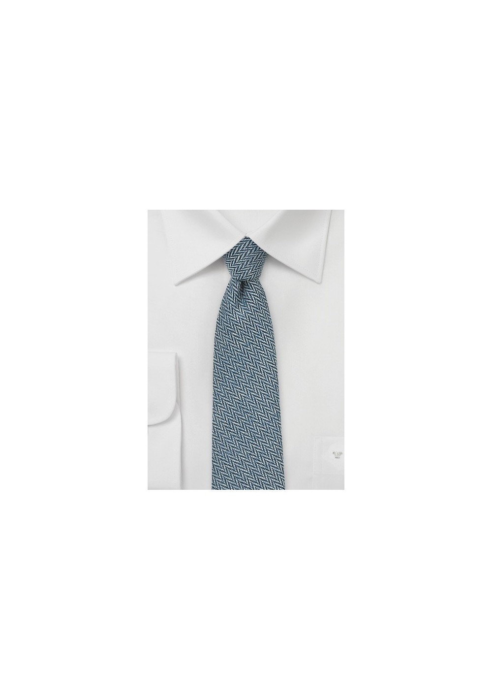 Denim Blue Skinny Tie with Herringbone