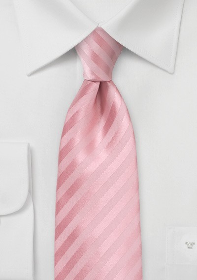 Extra Long Striped Tie in Peony Pink
