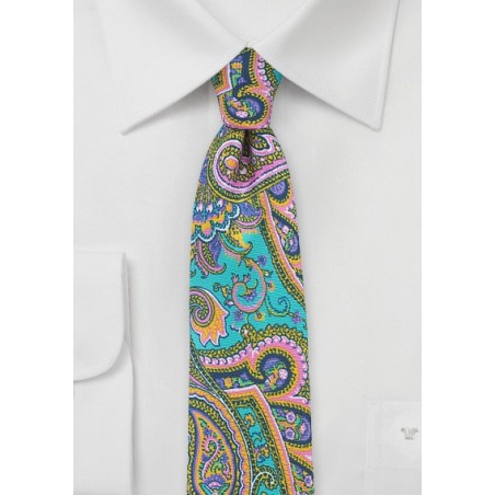 Colorful Skinny Paisley Silk Tie