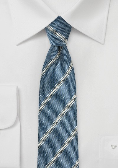 Denim Blue Striped Linen Tie