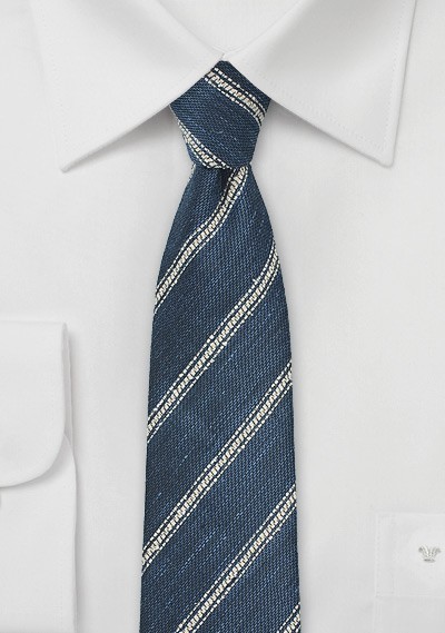 Striped Linen Tie in Indigo
