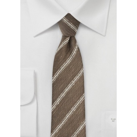 Linen Striped Tie in Walnut and Cream