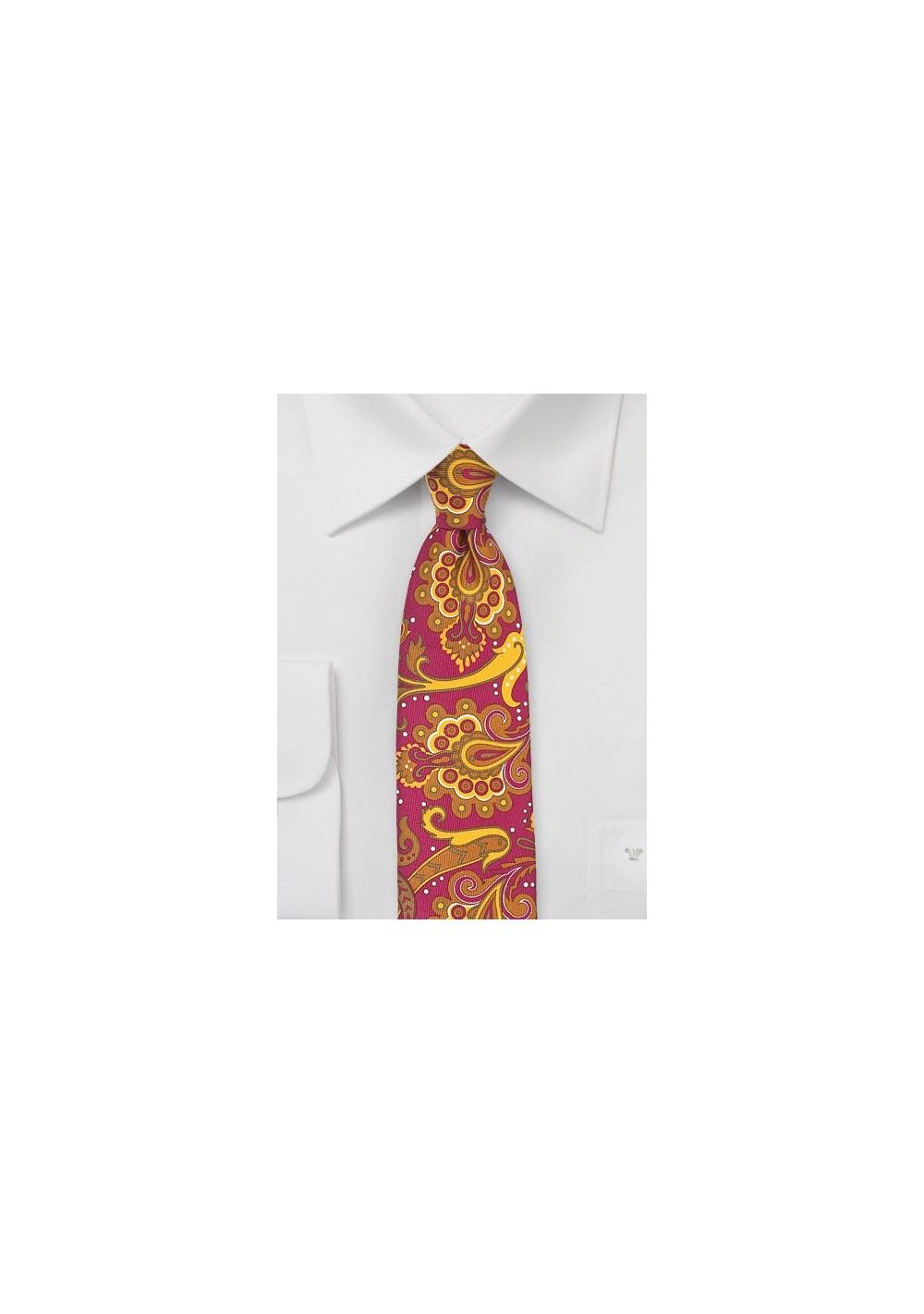 Bold Skinny Paisley Tie in Pink and Gold