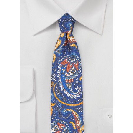 Blue and Orange Paisley Skinny Tie