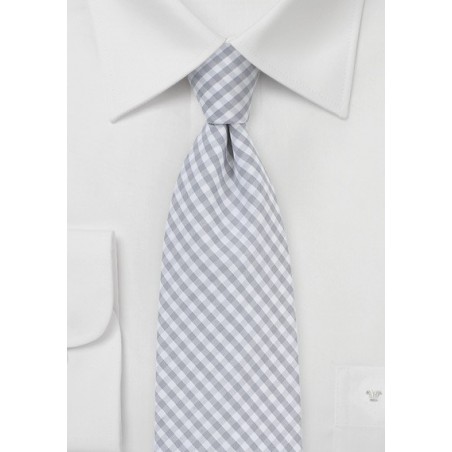 Silver and White Micro Plaid Necktie
