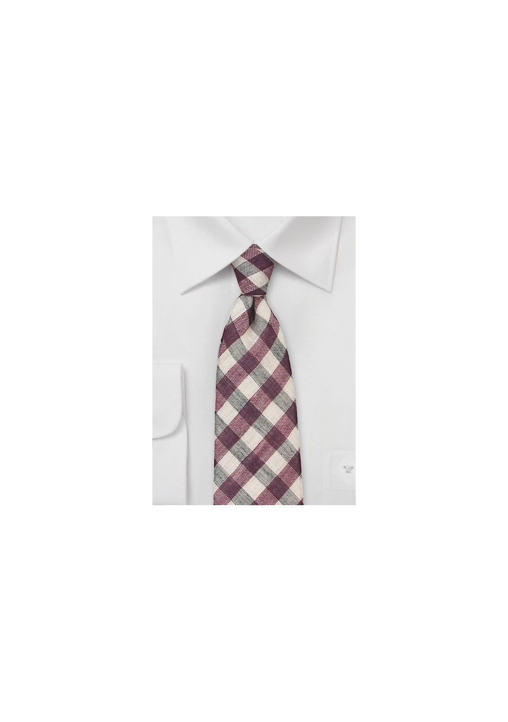 Wine Red and Linen Gingham Tie