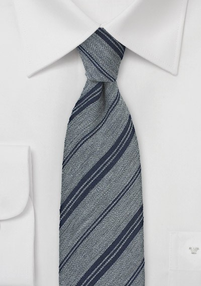Stone Gray and Navy Striped Winter Tie