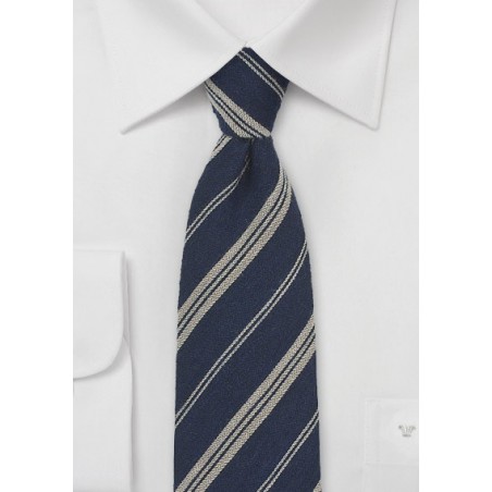 Dark Navy and Beige Striped Wool Tie