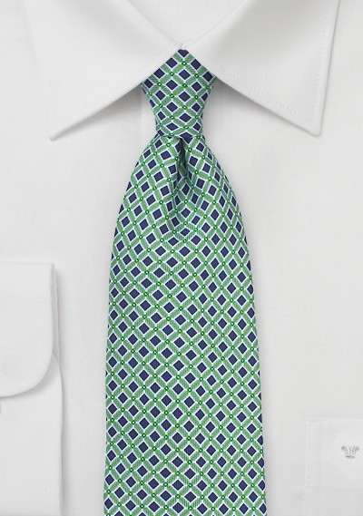 Vintage Geometric Design Tie in Green and Blue