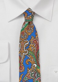 Spanish Paisley Silk Tie in Bright Blue and Gold